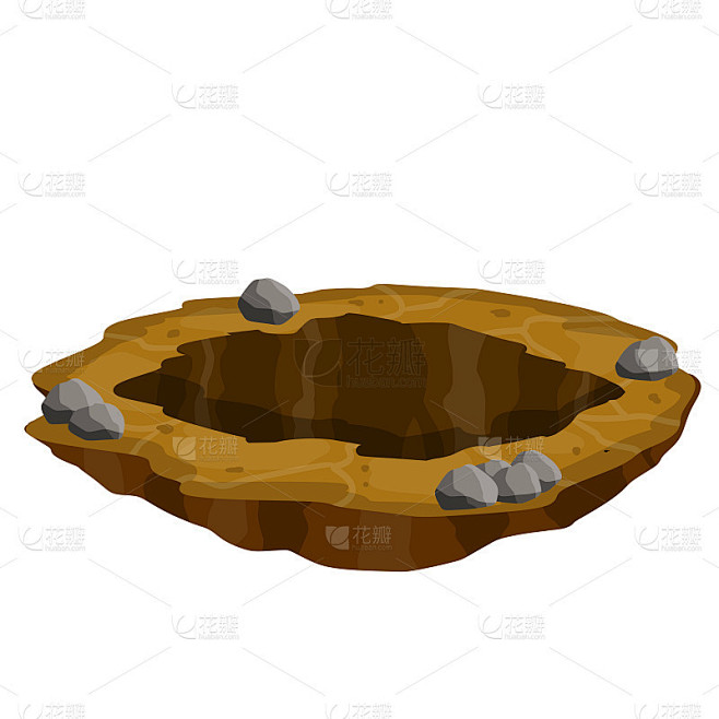 地上有个大洞。沙漠景观元素。卡通插图。棕色的干燥土壤和矿山素材-花瓣网