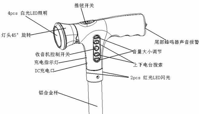 高档带收音机拐杖智能多功能照明报警手杖老...