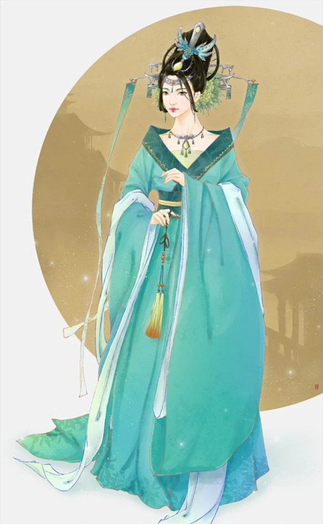 古风，插画，手绘，古装，古韵