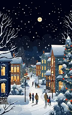 雪地人物场景素材图片AI图冬天场景图