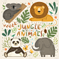 组物体,可爱的,树袋熊,竹,动物,狮子,绘画插图,矢量,枝,象