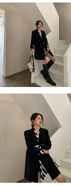 飒纳黑色西装外套女春装2021新款收腰显瘦小众设计感假两件小西服-淘宝网