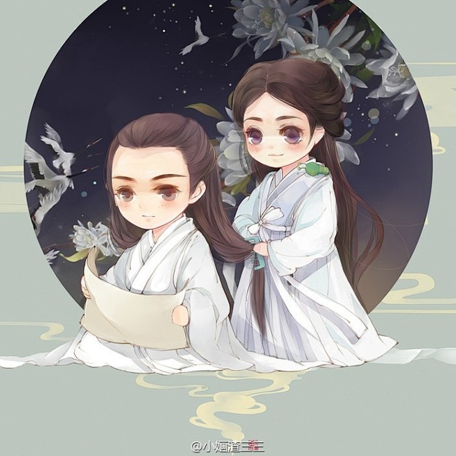 小婳渣三三花千骨白子画q版萌画古风手绘
