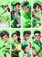 an Asian cartoon female, （wearing green sportswear, play volleyball, speed, white background, ）in the style of interactive pieces, Rim lighting, soft gradients, charming illustrations, daz3d, animated gifs, shiny/glossy, ue5, hallyu, bold character design