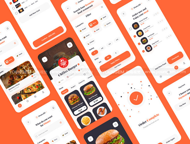 简洁时尚食品交付app界面设计_外卖送餐橙色ui设计模板下载_颜格视觉