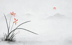 水墨兰花背景手绘古风花朵写意花卉植物兰