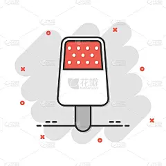 漫画风格的冰淇淋图标。圣代卡通矢量插图在白色孤立的背景。冰糕甜点飞溅效应的经营理念。