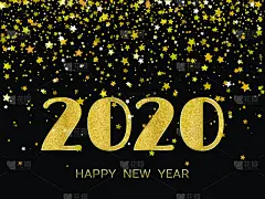 2020,贺卡,星形,黄金,数字,黑色,背景聚焦,新年前夕,商务,暗色