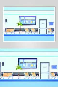室内高端大气蓝色手绘医疗插画素材