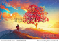 秋天的风景与独树山,回家的概念,说明绘画-艺术,自然-海洛创意(HelloRF)-Shutterstock中国独家合作伙伴-正版素材在线交易平台-站酷旗下品牌