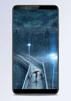 手绘夜晚雨中女生H5背景