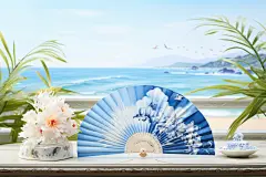 暑假海景旅游沙滩景色的插画