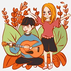 手绘卡通情侣浪漫金秋出游小插画图片大小2000x2000px 图片尺寸1.13 MB 来自PNG搜索网 pngss.com 免费免扣png素材下载！弹吉他#弹琴#吉他#金秋出游#卡通手绘#浪漫旅行#旅行#男性#女性#情侣#文艺叶子#小清新风#植被#