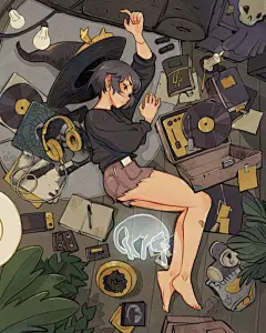 复古风的女巫日常插画作品，猫咪灵魂陪伴设定太有爱了_腾讯新闻