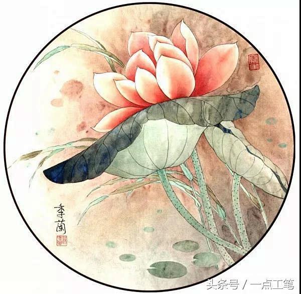 清凉出尘梁季兰工笔荷花团扇欣赏