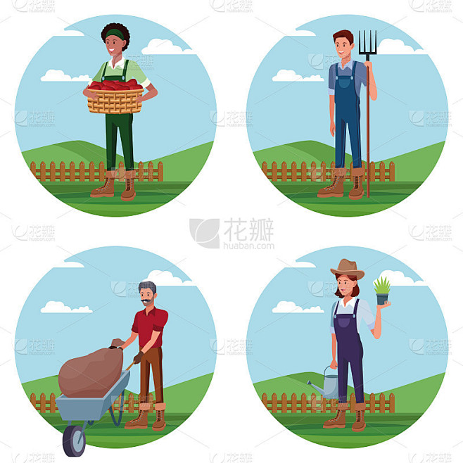 Set of Farmers working in farm cartoons