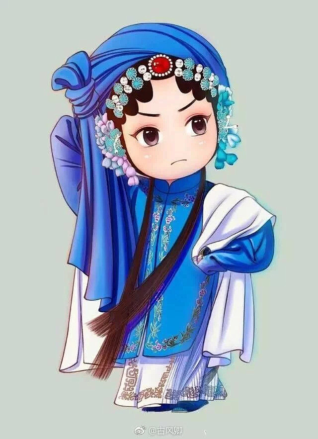古风可爱q版京剧花旦人物插画快资讯