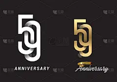 59周年庆典标志设计。周年纪念标志剪纸字母和典雅的金色孤立在黑色背景