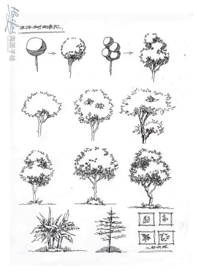 手绘 线稿 树的画法_360图片