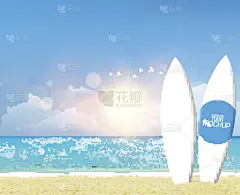 海滩矢量背景与冲浪板。