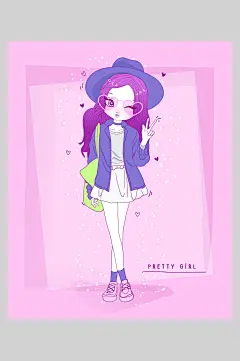 爱心粉色创意高端大气唯美女孩插画