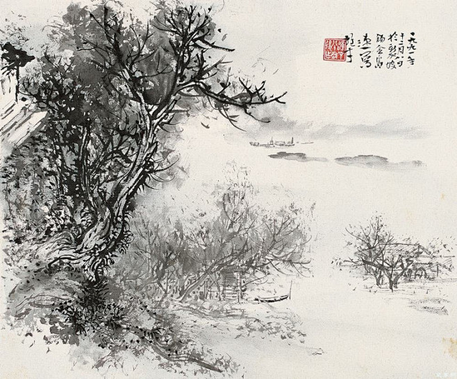 著名画家黎雄才山水画作，萧然独往，风格独...