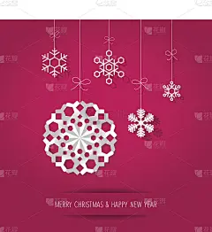 圣诞快乐明信片上的雪花在粉红色的背景。