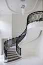 CRAFTED INTERIORS — Rock Ridge Wood Stair Treads, Wrought Iron Stair Railing, Iron Staircase, Wood Stairs, Railings, Staircase Interior Design, Luxury Interior Design, Interior And Exterior, Entrance Halls