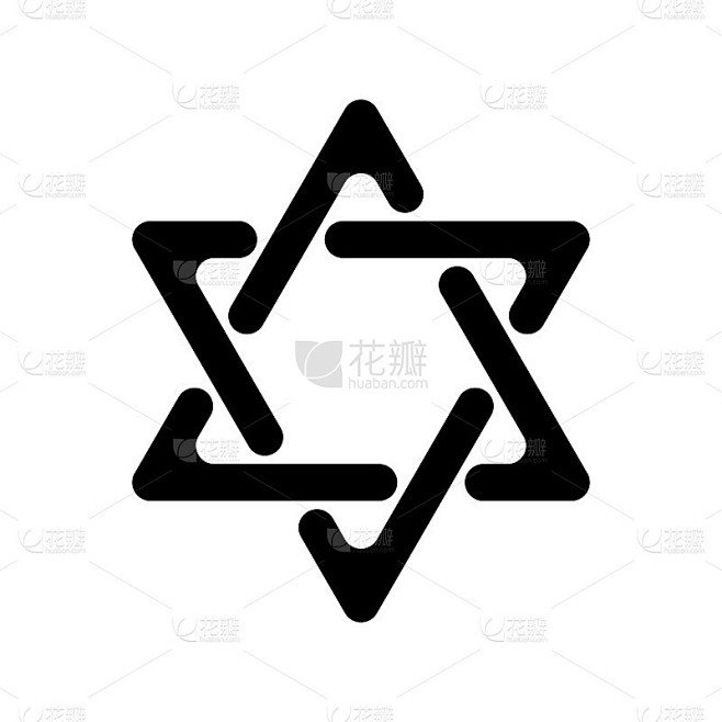 大卫之星。六角星形标志。犹太身份和犹太教的象征。简单的平面黑色插图与圆角