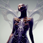 3d printed transparent silicone dress designed by neri oxman+iris van herpen+zaha hadid, parametric black pattern, iris van herpen + bjork dress, one model in the middle of the scene, body expression, white background, full hd, 64 k, saint seiya style,8k 