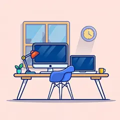 电脑桌面，工作环境，卡通矢量图插画矢量图设计素材
