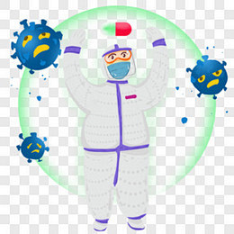 抗击疫情抵挡病毒研制新药卡通插画卡通手绘...