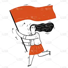 手画了一个拿着旗子跑步的女孩。