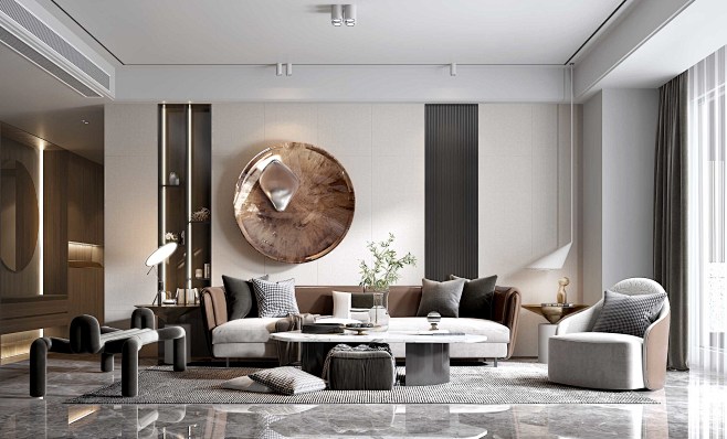 现代客厅，沙发组合，椅子，单人沙发，茶几...