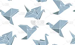 无缝模式与手绘折纸鸟。