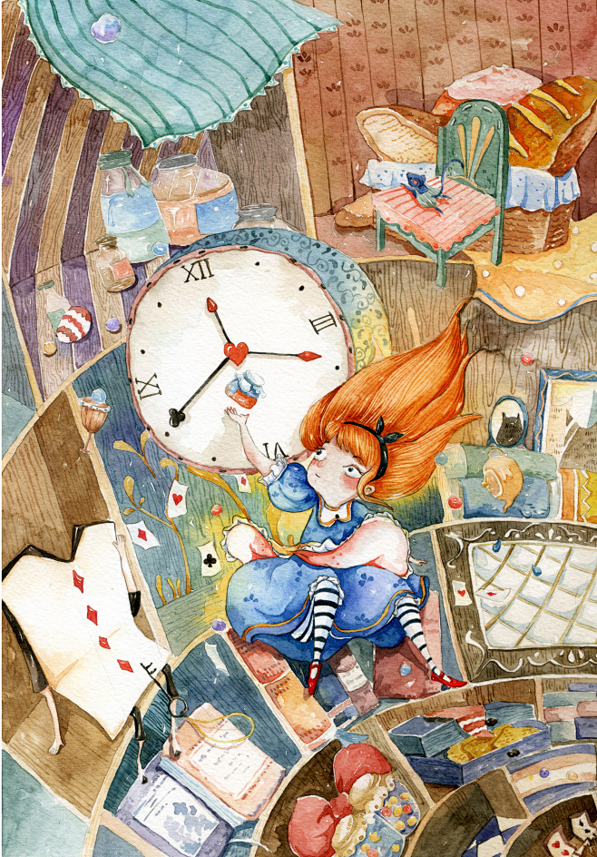 爱丽丝梦游仙境插画，原创水彩。