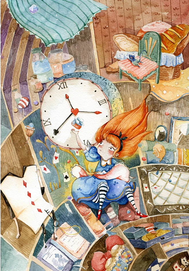 爱丽丝梦游仙境插画，原创水彩。图片_插画图片素材-花瓣网
