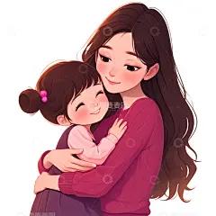 母女相互拥抱人物插画高清模板免费下载-趣麦麦图