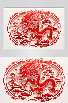 AI数字艺术龙年主题中式传统剪纸窗花插画