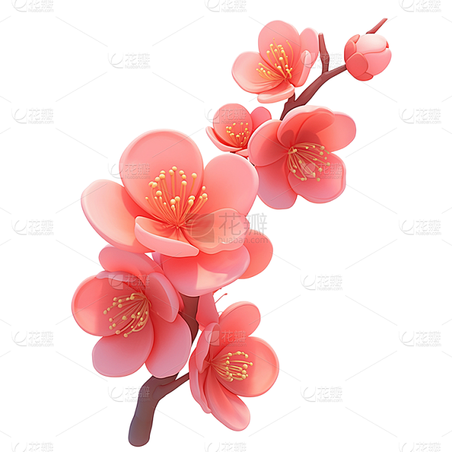 春季桃花3D元素