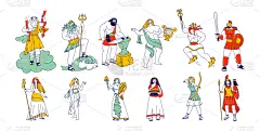 雅典娜,神话,天后赫拉,火神,远古的,商业之神墨丘利,海神波塞冬,矢量,女神