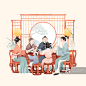 中国古代传统年俗大年三十吃团圆饭插画图片素材