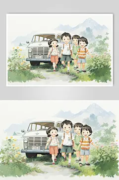 数字艺术学生放假开心过暑假扁平风插画