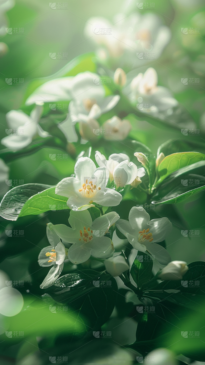 植物通用实景清新茉莉花鲜花背景场景图片素...