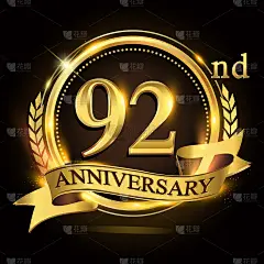 第92届金婚纪念偶像，
带有花环和丝带，月桂花环矢量设计。