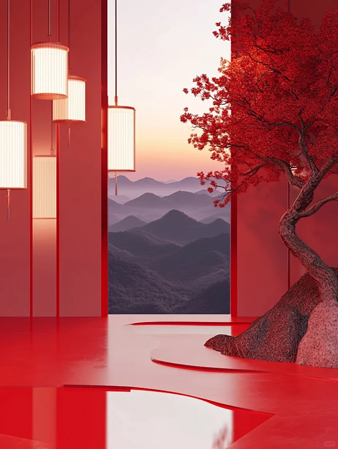 中式极简场景 新年氛围 高级感 ai关键...