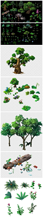 游戏美术资源手绘植物 写实Q版花草树木建筑地表 PSD分层素材 三转二场景2.5D修图   CG设定 图集 原画3D参考