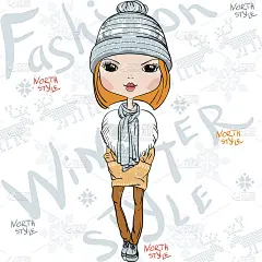 向量美丽的时尚女孩在冬天