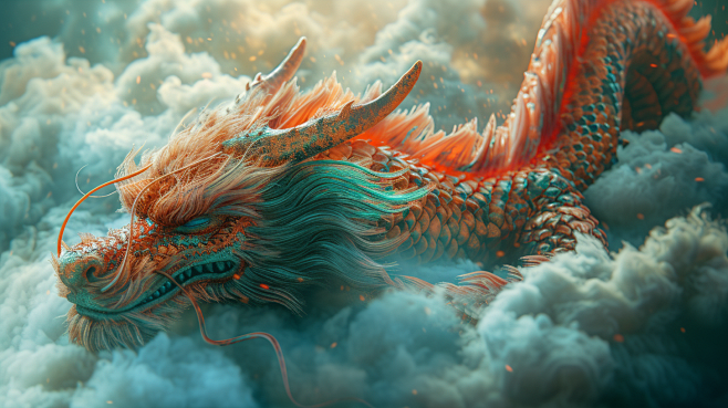 AI龙元素场景设定素材 龙腾祥云背景插画...
