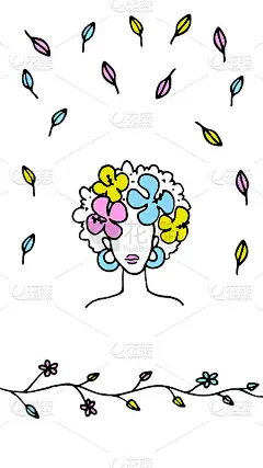 现代非洲妇女面对花卉背景。手绘矢量插图。垂直设计的贺卡，证书，请柬